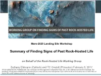 Summary of Finding Signs of Past Rock-Hosted Life