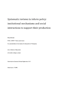 Systematic Reviews to Inform Policy: Institutional Mechanisms and Social Interactions to Support Their Production