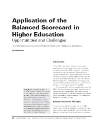 Application of the Balanced Scorecard in Higher Education Opportunities and Challenges