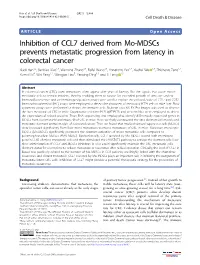 Inhibition of CCL7 Derived from Mo-Mdscs Prevents Metastatic