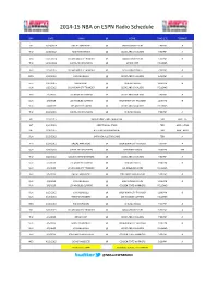 2014-15 NBA on ESPN Radio Schedule