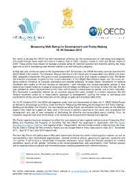Measuring Well-Being for Development and Policy Making 16-19 October 2012