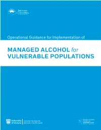 Operational Guidance for Implementation of Managed Alcohol for Vulnerable Populations