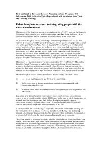 Urban Biosphere Reserves: Re-Integrating People with the Natural Environment