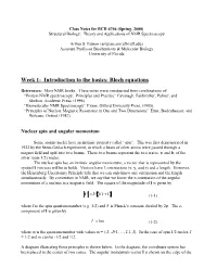 Week 1: Introduction to the Basics: Bloch Equations
