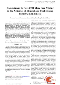 Commitment to Care CSR More Than Mining in the Activities of Mineral and Coal Mining Industry in Indonesia