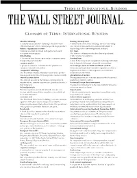 Terms in International Business Glossary of Terms