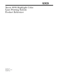 Xerox 4890 Highlight Color Laser Printing System Product Reference