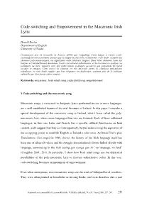 Code-Switching and Empowerment in the Macaronic Irish Lyric