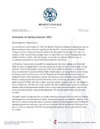 Statement on Spring Semester 2021