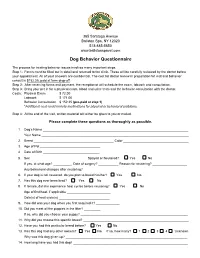 Dog Behavior Questionnaire