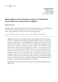 Input-Output Transfer Function Analysis of a Photometer Circuit Based on an Operational Amplifier