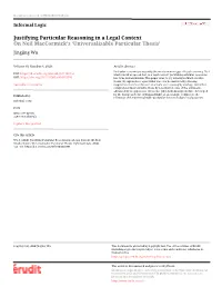 On Neil Maccormick's ‘Universalisable Particular Thesis’ Jingjing Wu