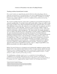 Criteria for Promotion to the Rank of Teaching Professor Teaching