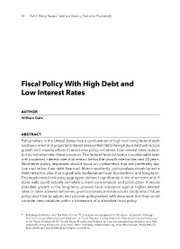Fiscal Policy with High Debt and Low Interest Rates