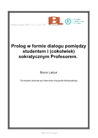Prolog W Formie Dialogu Pomiędzy Studentem I (Cokolwiek) Sokratycznym Profesorem