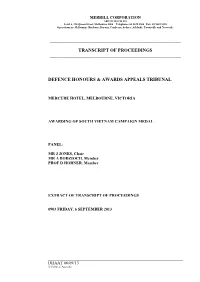 Transcript of Proceedings Defence Honours & Awards