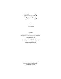Liquid Monumentality: a Search for Meaning