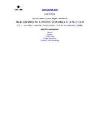 Stage Acoustics for Symphony Orchestras in Concert Halls This Is the Medium Resolution (96Dpi) Version