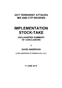 2017 Terrorist Attacks MI5 and CTP Reviews Implementation Stock-Take