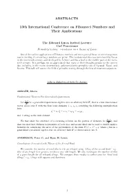 ABSTRACTS 13Th International Conference on Fibonacci Numbers