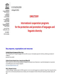 International Cooperation Programs for the Protection and Promotion of Languages and Linguistic Diversity
