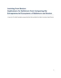 Learning from Boston: Implications for Baltimore from Comparing the Entrepreneurial Ecosystems of Baltimore and Boston
