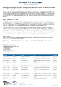 PRIORITY SITES REGISTER Information As at 30 November 2020