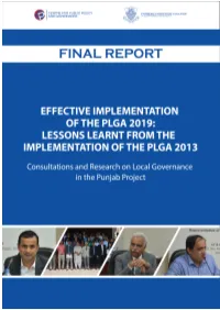 The Punjab Local Government Act 2019 Together Provide Comprehensive Coverage Over Issues of Local Governance