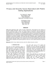 Privacy and Security Issues Associated with Mobile Dating Applications