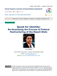 Quest for Identity: Re-Examining the Process of Federal Restructuring of the Nepali State