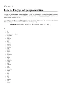 Liste De Langages De Programmation