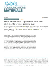 Moisture Resistance in Perovskite Solar Cells Attributed to a Water-Splitting Layer