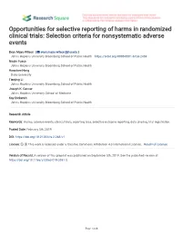 Opportunities for Selective Reporting of Harms in Randomized Clinical Trials: Selection Criteria for Nonsystematic Adverse Events