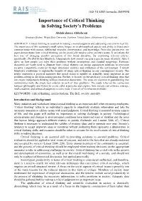 PDF Importance of Critical Thinking in Solving