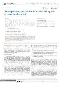 Antidepressants: Mechanism of Action, Toxicity and Possible Amelioration