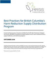 Guidelines and Best Practices for BC's Harm Reduction Supply