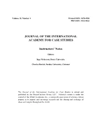 Journal of the International Academy for Case Studies