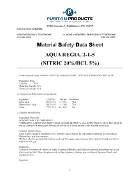 Material Safety Data Sheet AQUA REGIA, 2-1-5 (NITRIC 20%/HCL 5%)