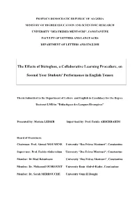 The Effects of Dictogloss, a Collaborative Learning Procedure, on Second Year Students' Performance in English Tenses