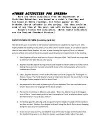 THREE ACTIVITIES for SPRING* Here Are Three Activities from the Department of Christian Education, One Based on a Saint’S Feastday and Two Based on Bible Readings