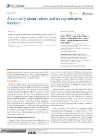 A Summary About Relaxin and Its Reproductive Function