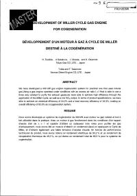 Development of Miller Cycle Gas Engine for Cogeneration