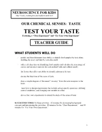 TEST YOUR TASTE Featuring a “Class Experiment” and “Try Your Own Experiment” TEACHER GUIDE