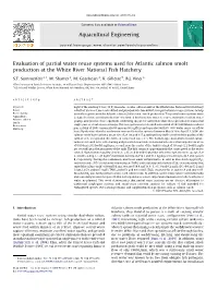 Evaluation of Partial Water Reuse Systems Used for Atlantic Salmon Smolt Production at the White River National Fish Hatchery