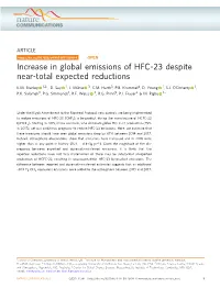 Increase in Global Emissions of HFC-23 Despite Near-Total Expected Reductions
