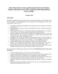Juba Declaration on Unity and Integration Between the Sudan People’S Liberation Army (SPLA) and the South Sudan Defence Forces (SSDF)