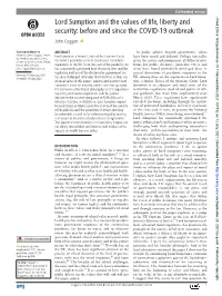 Lord Sumption and the Values of Life, Liberty and Security: Before and Since the COVID-19 Outbreak John Coggon ‍