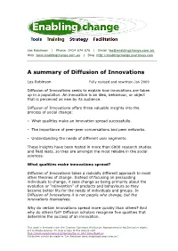 A Summary of Diffusion of Innovations