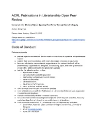 ACRL Publications in Librarianship Open Peer Review Code of Conduct